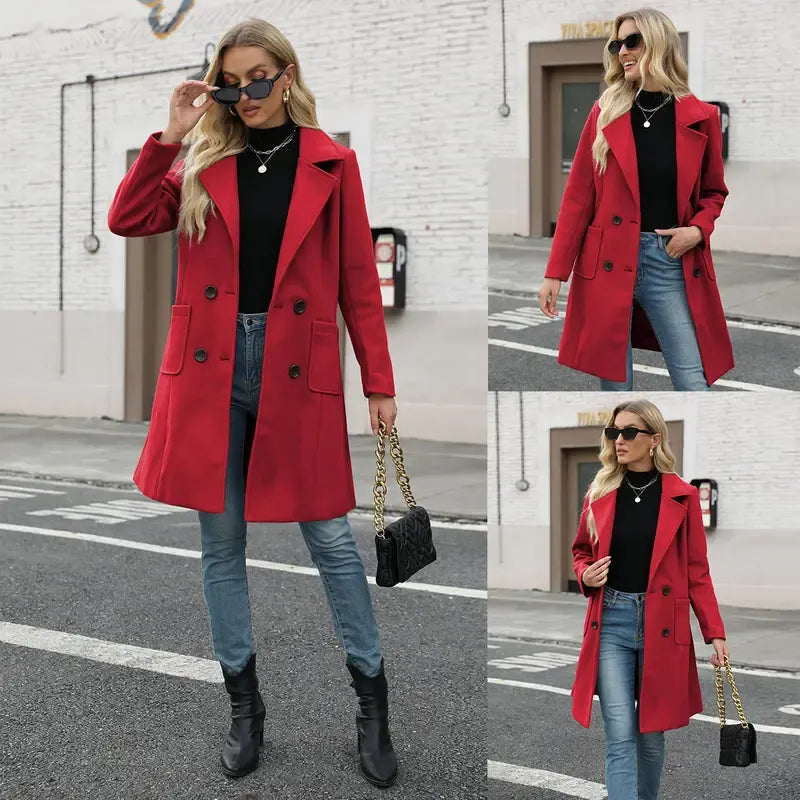 Women's Winter Wool Blend Camel Mid-Long Coat