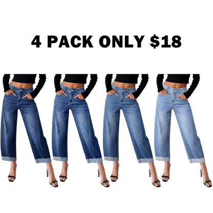 Women's High Waisted Wide Leg Cropped Denim Jeans