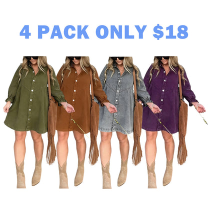 Washed Denim Puff Sleeve Mini Dress