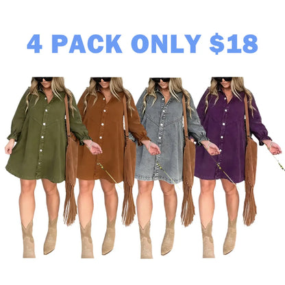 Washed Denim Puff Sleeve Mini Dress