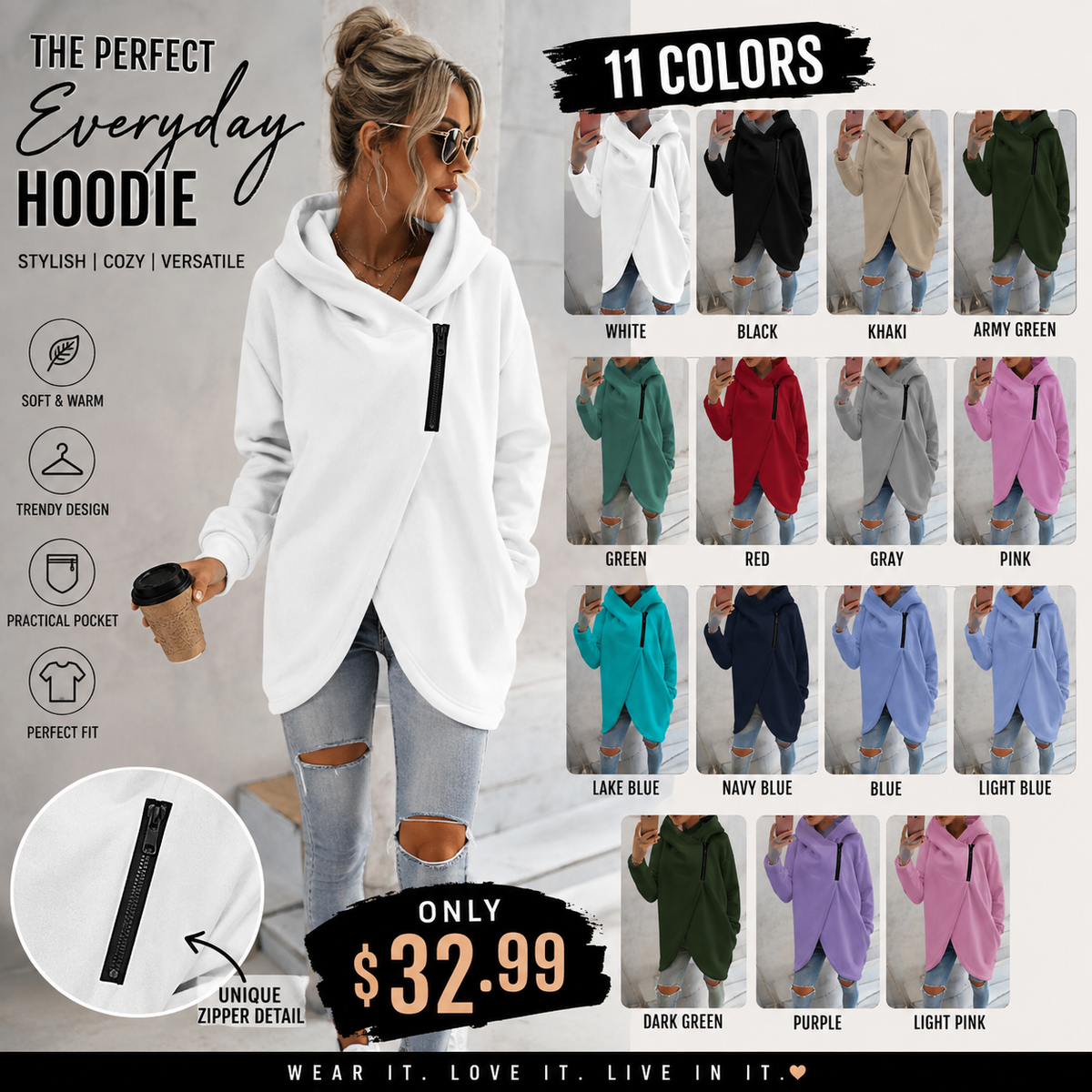 💚Brielle - Stylish oversized warm zipper hoodie jacket
