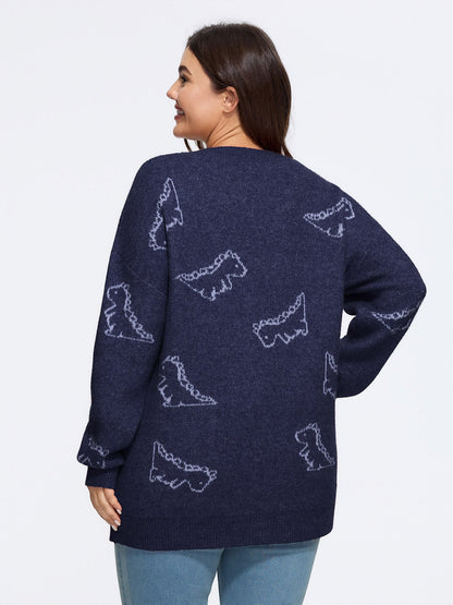 Jacquard Dinosaur Print Knit Cardigan