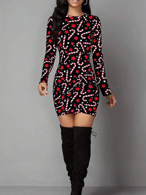 Women's Vintage Geometric Print Casual Long Sleeve Dress