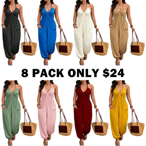 【Plus Size】 Solid Color Pocket Jumpsuit