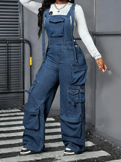 Women's Adjustable Strap Denim Jumpsuit