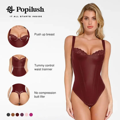 Basic Faux Leather Corset Top Supportive Shapewear
