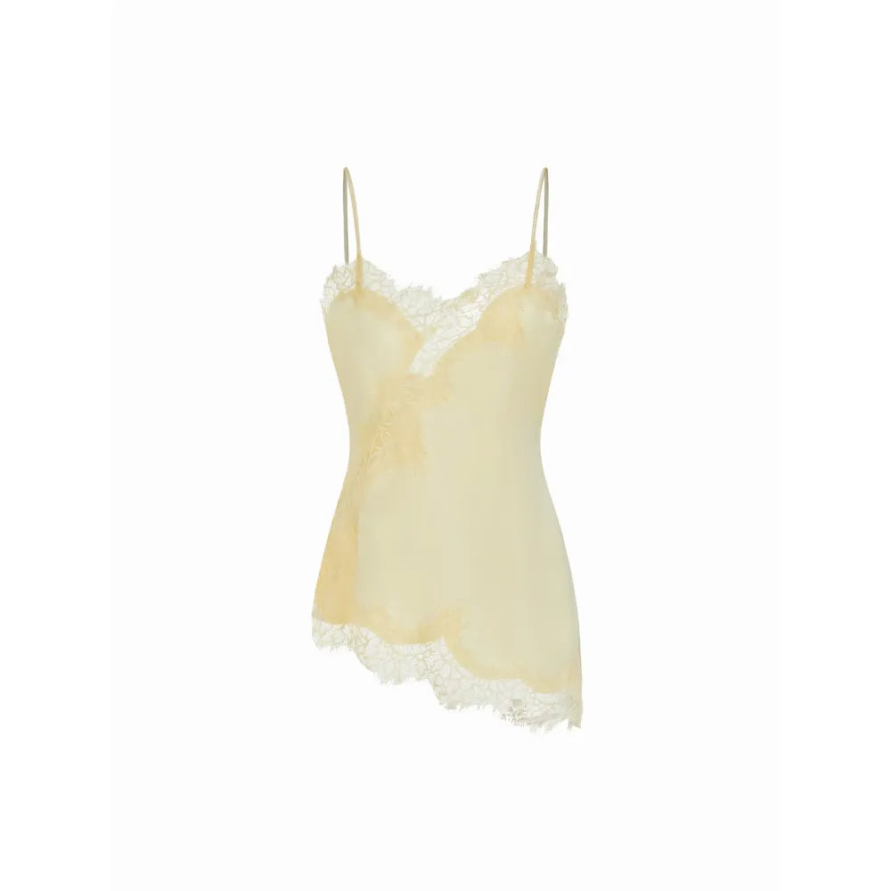 V-neck Floral Lace Lettuce Trim Cami Blouse