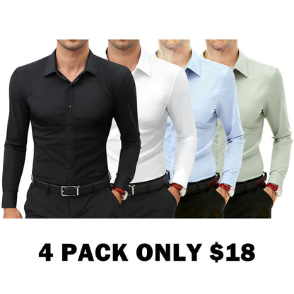 Men's 16-Way Stretch Slim Fit Long Sleeve Button Down Shirts