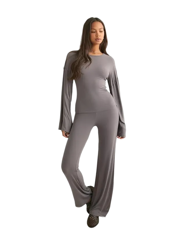 Long Sleeve Top & Straight Leg Pants Set