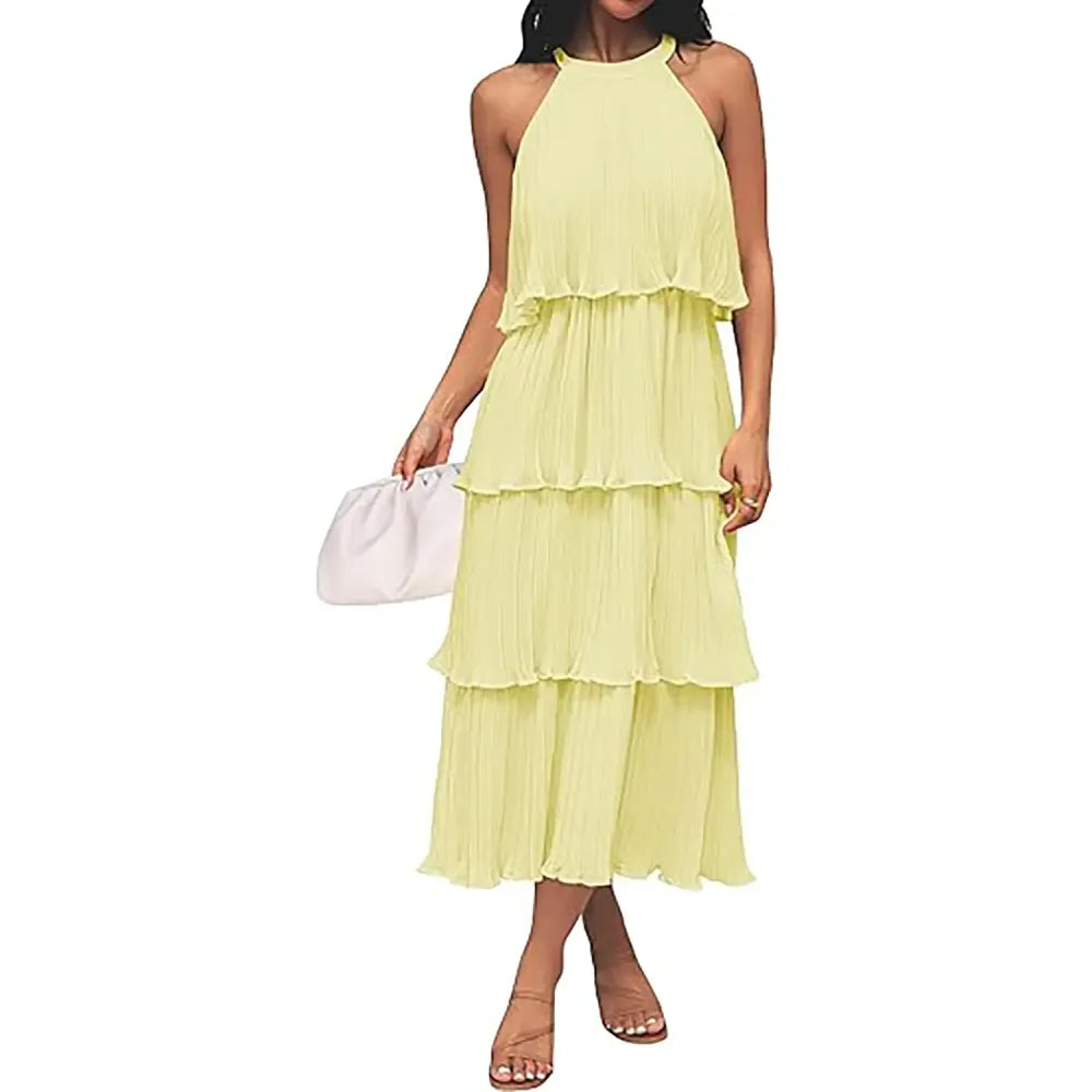 Women's 2026 Summer Sleeveless Chiffon Flowy Midi Dress