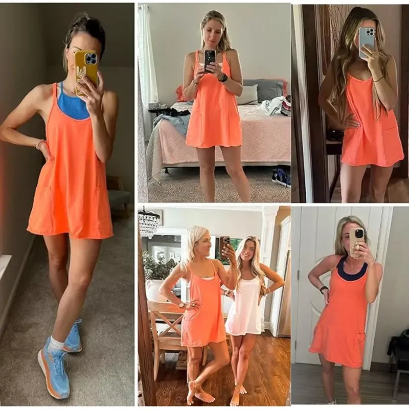 Women's Summer Sleeveless Mini Dress with Built-in Shorts