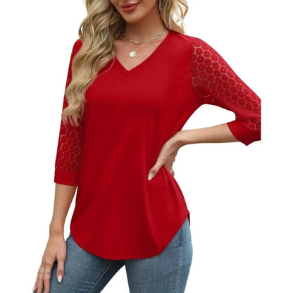 3/4 Long Sleeve V-Neck Lace Tunic
