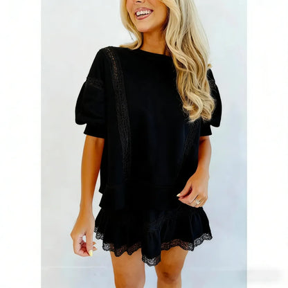 Women's 2 Piece Cotton Lace Trim Outfit Set