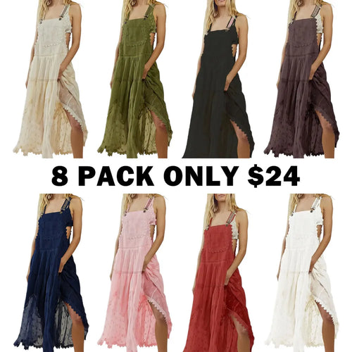 Women's Basic Minimalist Sleeveless Laced Embroidered Tulle Bib Dress