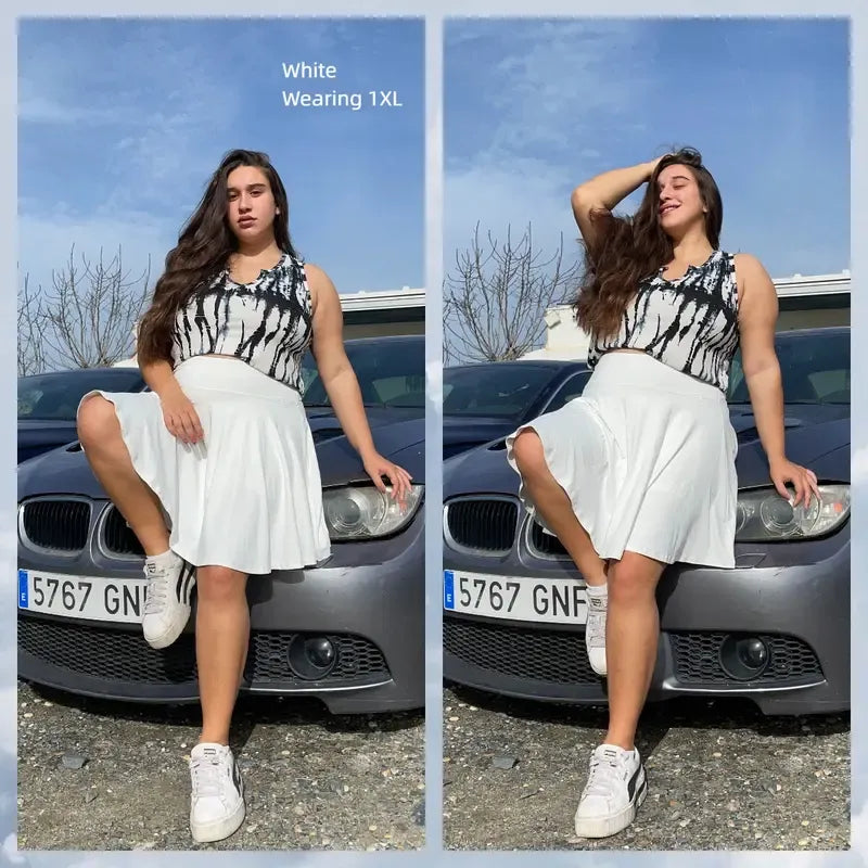 【Plus Size】 Pleated Tennis Skirt with Shorts