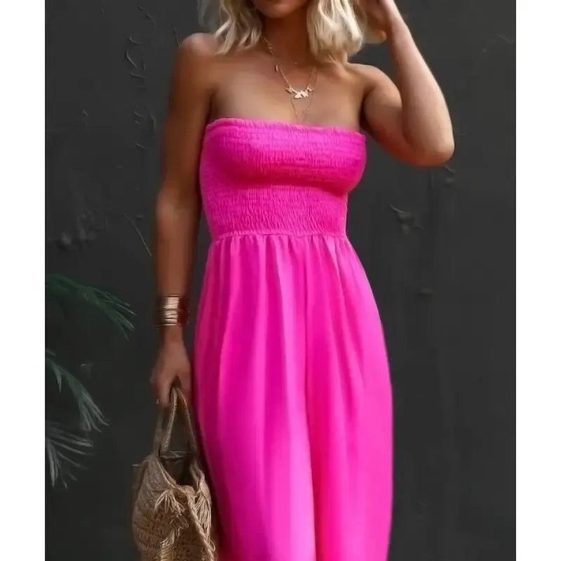 Women‘s Sleeveless Strapless Wide Leg Jumpsuits