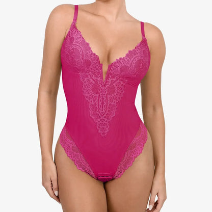 Deep-V Neck Lace Bodysuits