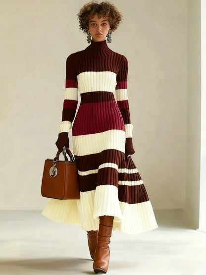Women's Knit Dress, High Neck Long Sleeve Mermaid Tail Design
