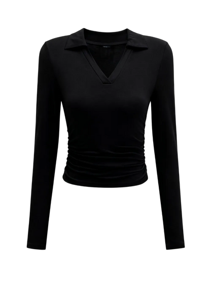 Knit Solid Color Long Sleeve V Neck Top