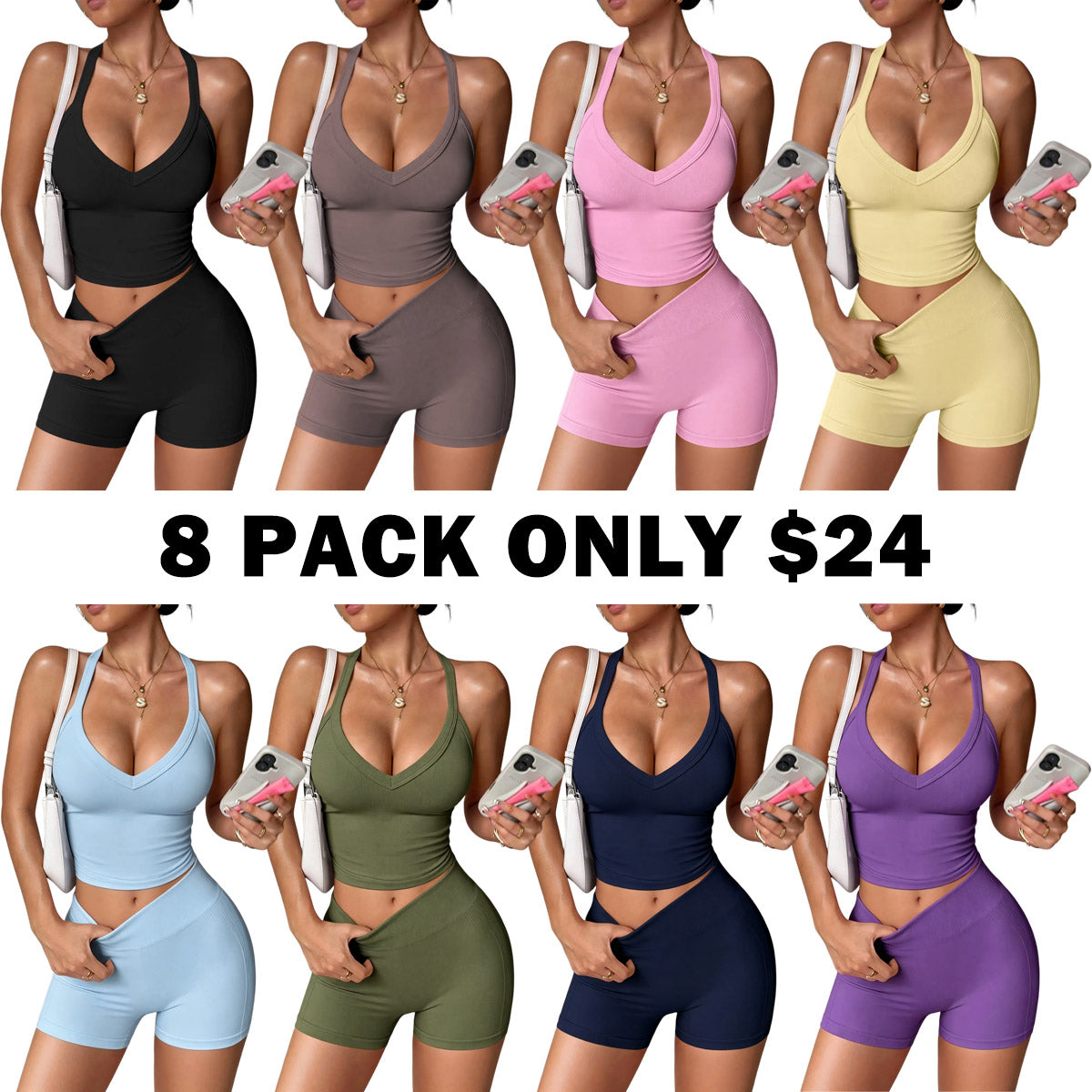 Women's Halter V-Neck Sports Two-Piece Set