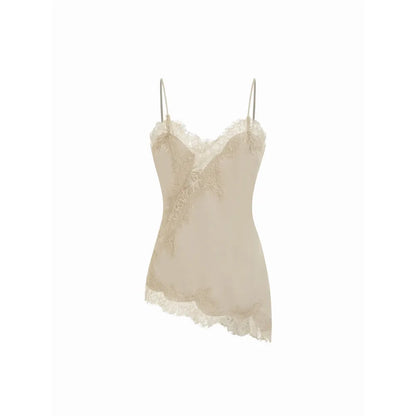 V-neck Floral Lace Lettuce Trim Cami Blouse