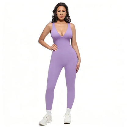 Deep V High-Waisted Tummy Control Jumpsuit