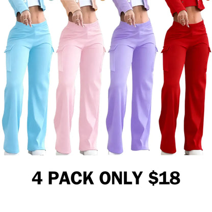 Solid Color Flap Pocket Pants