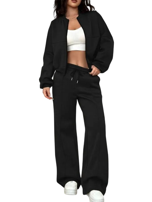 Casual Striped Long Sleeve Zipper Jacket and Pants Set