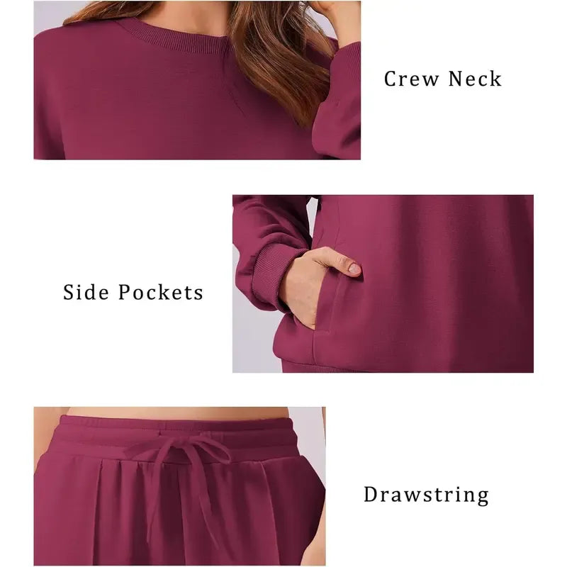 2-Piece Long Sleeve Sweatshirt Drawstring Straight Leg Pants