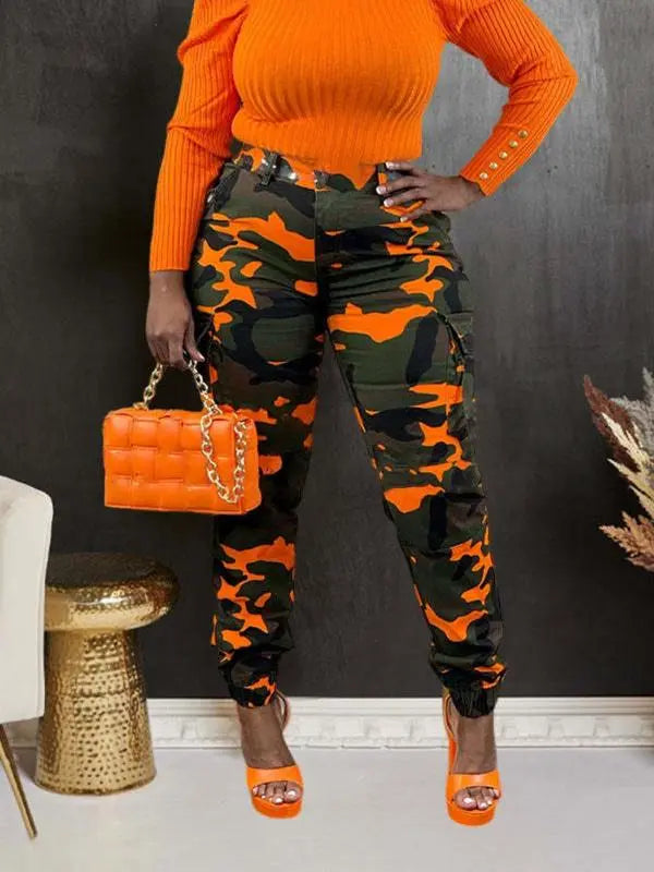Women's Camo Print Button Fly Cargo Pants