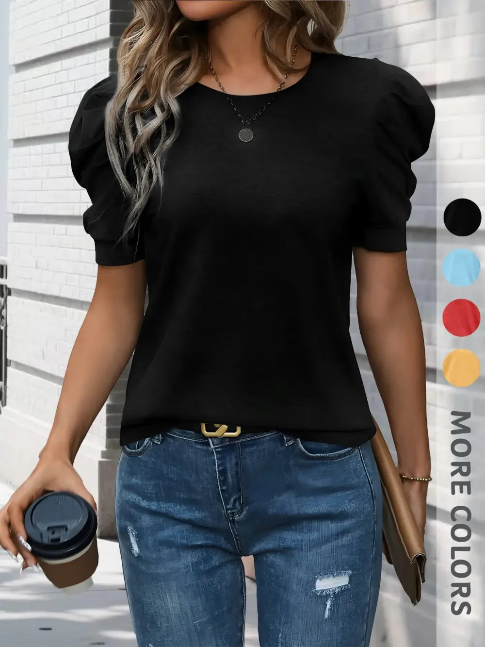 Women's Round Neck Puff Sleeve T-Shirt