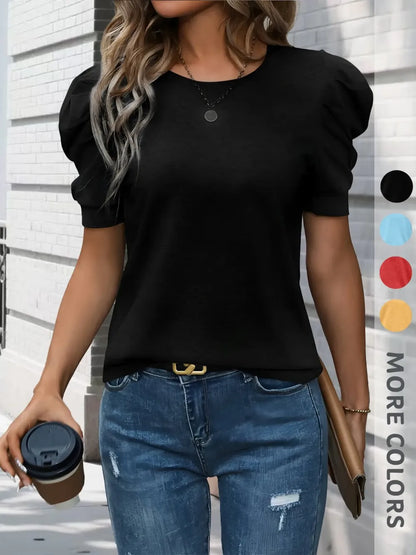 Women's Round Neck Puff Sleeve T-Shirt