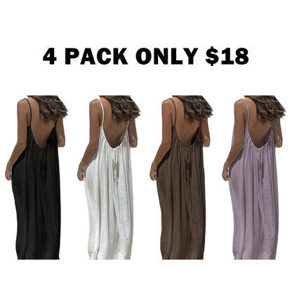Women's Solid Color Backless Spaghetti Strap Cami Dress