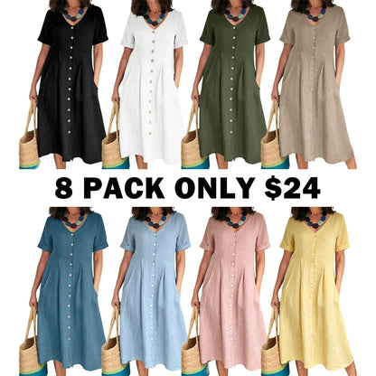 Women's Cotton Linen Midi Dress