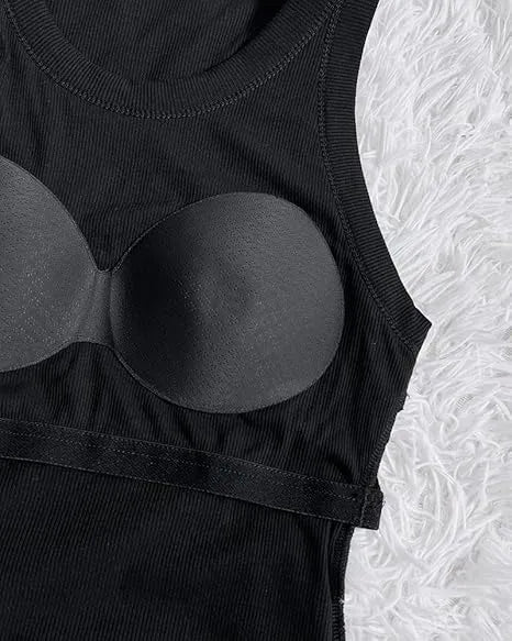 Built-in Bra Tank Top Ribbed Racerback Tops