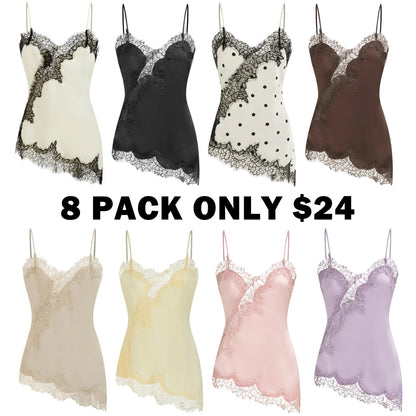 V-neck Floral Lace Lettuce Trim Cami Blouse