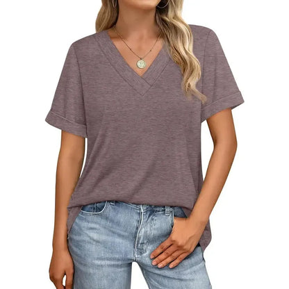 Women's Summer Tops Short Sleeve Basic Casual V Neck T Shirts
