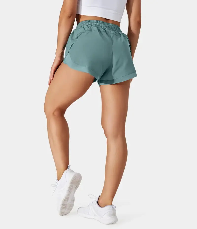 Drawstring Contrast Flowy Mesh Dolphin 2-in-1 Shorts
