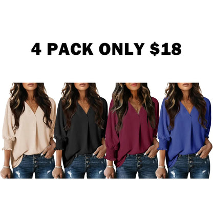 Women's V-Neck 3/4 Sleeve Oversized Tunic Tops