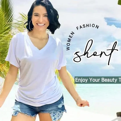 Women's Short Sleeve V Neck Dolman Tops
