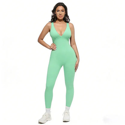 Deep V High-Waisted Tummy Control Jumpsuit