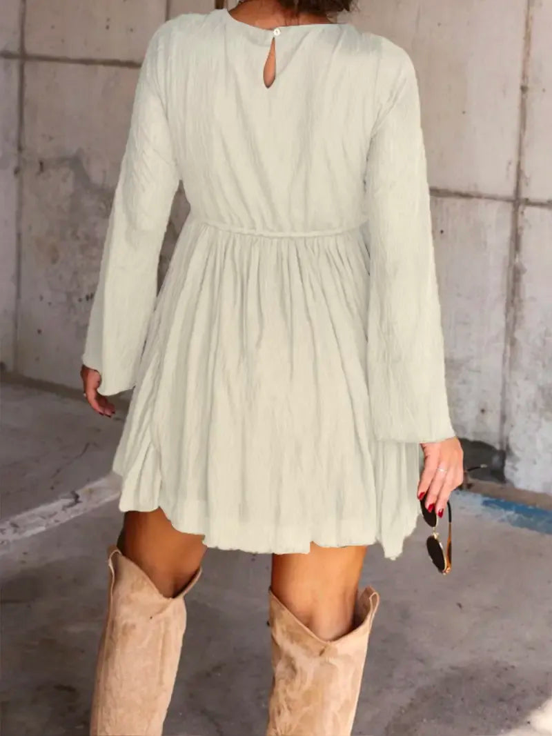 Women's V Neck Long Sleeve Dress with Pants Lining