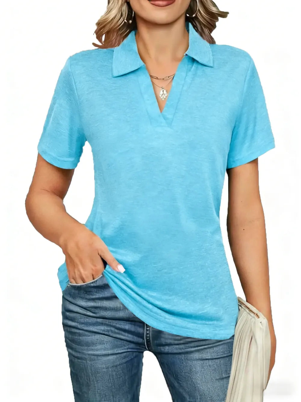 Women's Solid Color Basic Polo Shirt