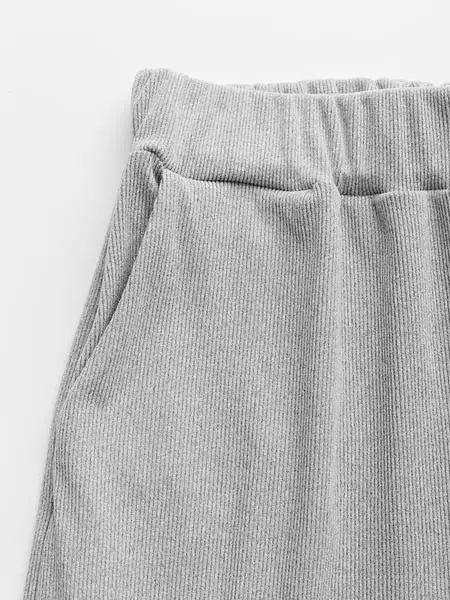Women's Solid Button Front Ribbed Crop Top & Elastic Waist Pants 2 Piece Set