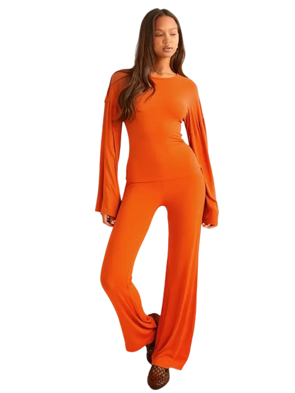 Long Sleeve Top & Straight Leg Pants Set