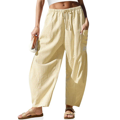 Women‘s Wide Leg Gingham Striped Plaid Pants