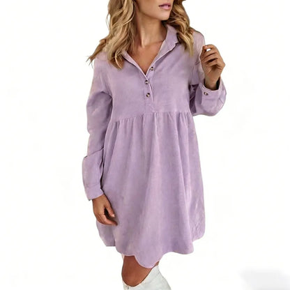 Women's Corduroy Half Button Collared Mini Dress with Pocket
