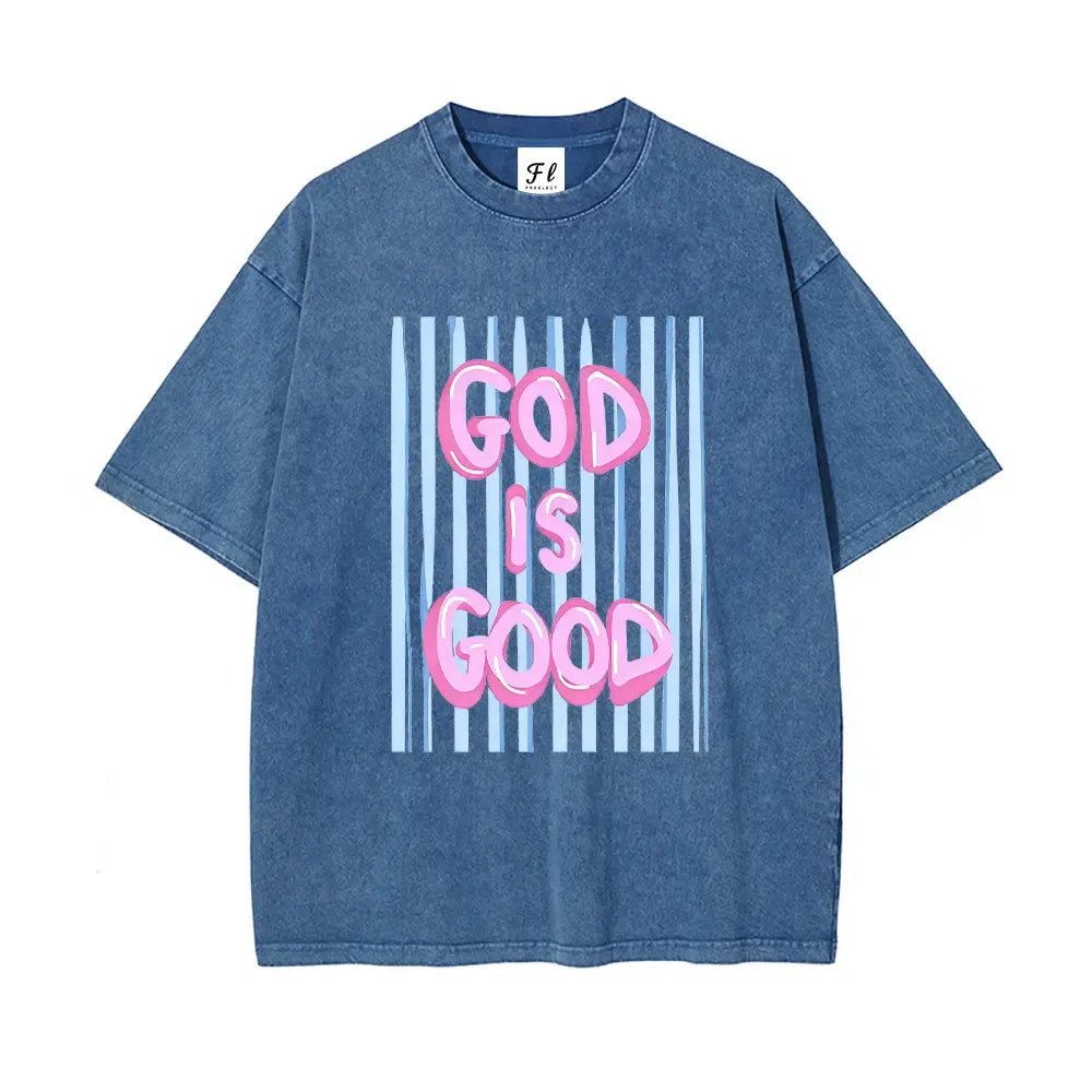 Unisex God is Good Print Washed T-Shirt