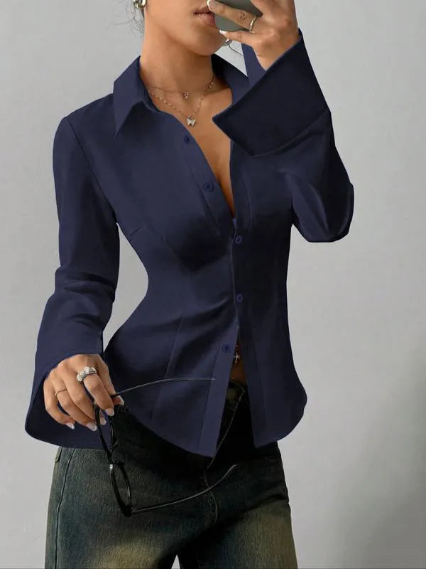 Women's slim-fit button-down long-sleeved shirt
