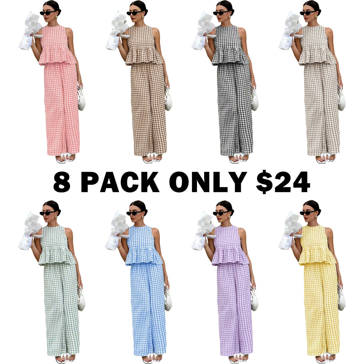 Women's Casual Sleeveless Top + Striped Pants Set